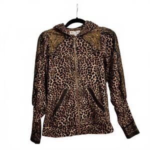 Hale Bob Lux Lilou Zip Front Leopard Hoodie Size  XS